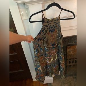Boutique halter neck lined dress with velvet detailing